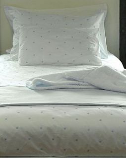 blue spot embroidered bedlinen range by the fine cotton company