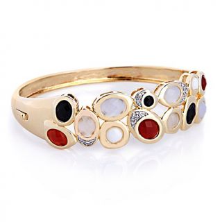 Bellezza "Vanna" CZ and Mutlicolor Gem Yellow Bronze Hinged Bangle Br