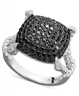 Sterling Silver Ring, Black and White Diamond Square Rope Ring (1 ct. t.w.)   Rings   Jewelry & Watches