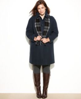 London Fog Plus Size Wool Blend Walker Coat with Plaid Scarf   Coats   Women