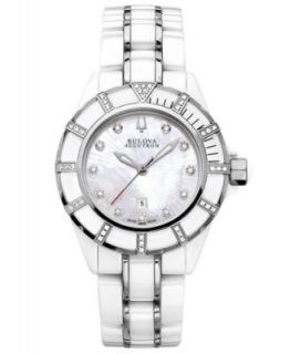 Bulova Accutron Watch, Womens Swiss Mirador Diamond (1/4 ct. t.w.) Black Ceramic and Stainless Steel Bracelet 35mm 65R132   Watches   Jewelry & Watches