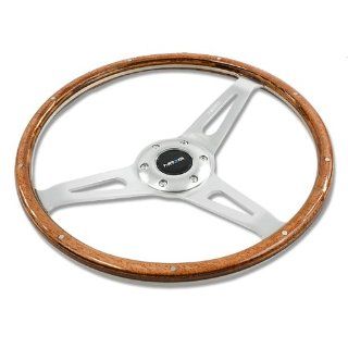 NRG Innovations, ST 065, 365mm 6 Hole Wood Grain Large Racing Steering Wheel Polish Aluminum Rivet with Horn Button ST 065 Automotive