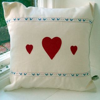 trio of hearts cushion by little crooked house