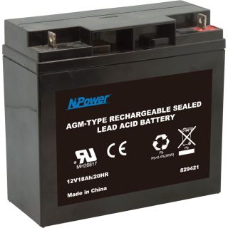 NPower Sealed Lead-Acid Battery — AGM-Type, 12V, 18 Amps  Automotive Batteries