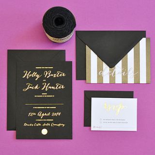 black and gold foil wedding stationery by e.y.i.love