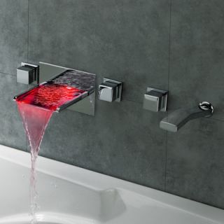 Sumerain Triple Handle Wall Mount LED Waterfall Tub Faucet with