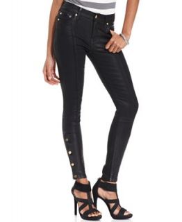 7 For All Mankind Jeans, The Coated Ankle Skinny With Buttons, Coated Elasticity Black   Jeans   Women
