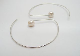 handmade silver hoop earrings with pearl by sonja bessant jewellery
