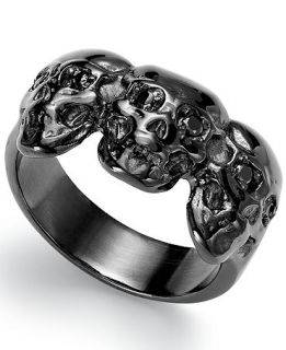 Skulls on Fire Mens Stainless Steel Black Sapphire Skull Ring (1/8 ct. t.w.)   Rings   Jewelry & Watches