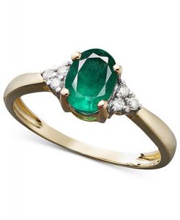 14k Gold Ring, Emerald (3/4 c.t. t.w) and Diamond Accent Oval Ring   Rings   Jewelry & Watches