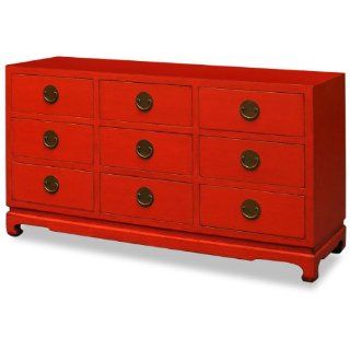 64in Ming Style Elmwood Chest of Drawers   Red   Dressers