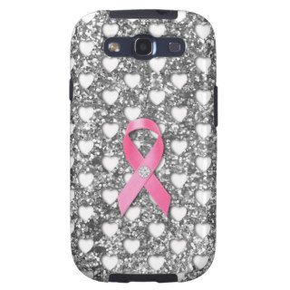 Pink Breast Cancer Ribbon Silver Glitter Look Galaxy S3 Case