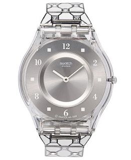Swatch Watch, Womens Swiss Elegantly Framed Stainless Steel and White Synthetic Resin Bracelet 34mm SFK356G   Watches   Jewelry & Watches