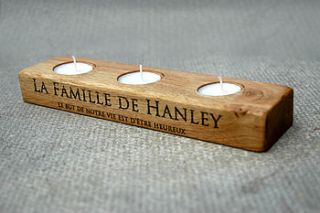 personalised oak tea light holder by daughters of the revolution