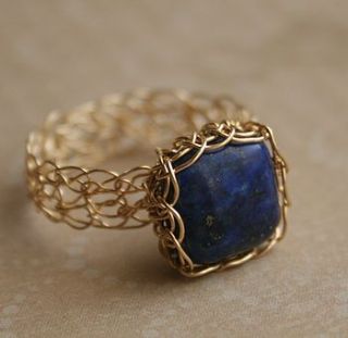 knitted lapis lazuli ring by wrapped by design