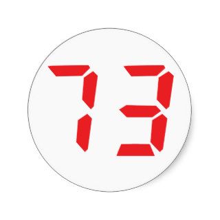 73 seventy three red alarm clock digital number round stickers