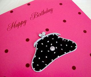 happy birthday embroidered purse card by sabah designs