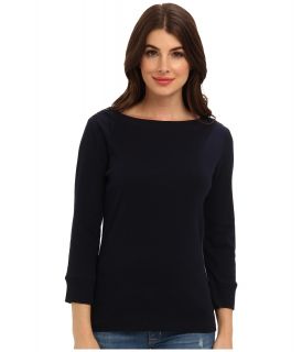 Jones New York 3/4 Sleeve Boat Neck w/ Buttons Womens Long Sleeve Pullover (Navy)