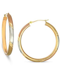 14k Gold, 14k White Gold and 14k Rose Gold Earrings, Diamond Cut Satin Hoop Earrings   Earrings   Jewelry & Watches