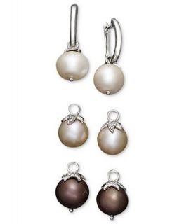 Pearl Earring Set, Sterling Silver Cultured Freshwater Pearl and Diamond Accent Interchangeable Set (10mm)   Jewelry & Watches