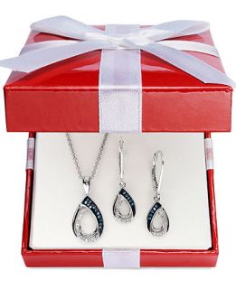 Sterling Silver Jewelry Set, Blue and White Diamond Pendant and Earrings (1/4 ct. t.w.)   Jewelry & Watches