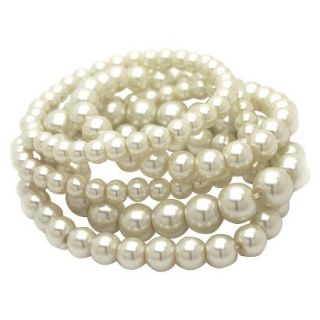 Womens 5 Row Simulated Multiple Sized Pearl Stretch Bracelet Set   Ivory (7