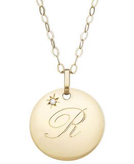 14k Gold Necklace, Diamond Accent Letter R Disc Pendant   Necklaces   Jewelry & Watches
