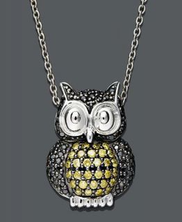 Sterling Silver Necklace, Yellow and Black Diamond Owl Pendant (1/2 ct. t.w.)   Necklaces   Jewelry & Watches