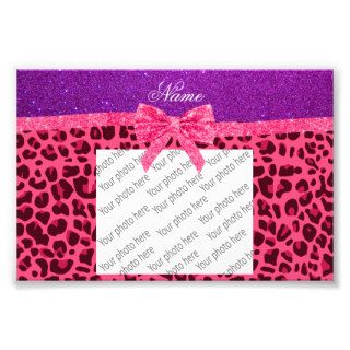 Custom name purple glitter pink leopard bow photograph