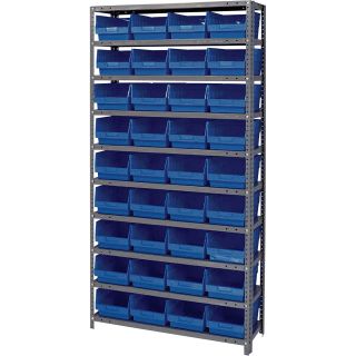Quantum Storage Complete Shelving System with 6in. Bins — 36in.W x 12in.D x 75in.H, 36 bins (11 5/8in.L x 8 3/8in.W x 6in.H each), Blue, Model# 1275207BL  Single Side Bin Units