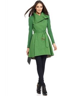 BCBGeneration Coat, Knit Sleeve Funnel Neck Belted Trench   Coats   Women