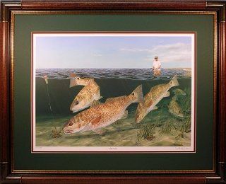 "Crab Crazy"   Redfish or red drum and Crab fish art wildlife print by Wildlife Artist Randy McGovern  