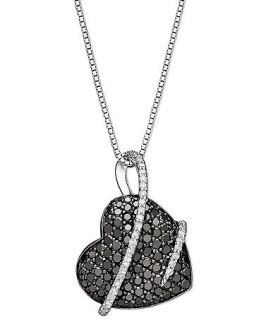 Sterling Silver Necklace, Black and White Diamond Heart Pendant (1 ct. t.w.)   Necklaces   Jewelry & Watches