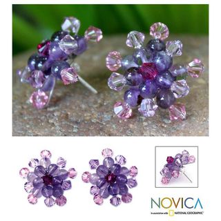 Amethyst 'Lilac Star Blossom' Earrings (Thailand) Novica Earrings