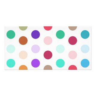 Modern Pastel Teal Pink Brown Polka Dots Pattern Photo Card Template