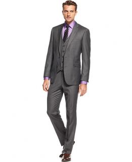 Kenneth Cole Reaction Suit, Grey Heather Vested Slim Fit   Suits & Suit Separates   Men