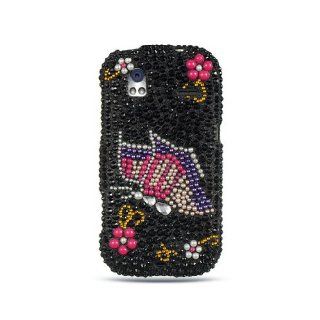 Black Purple Butterfly Bling Gem Jeweled Crystal Cover Case for HTC Amaze 4G Cell Phones & Accessories
