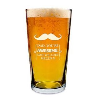 personalised moustache pint glass by hope and willow