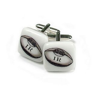 rugby ball glass cufflinks by georgina griffiths