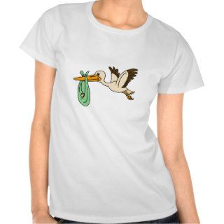 XX  Funny Stork Carrying Baby Shirts