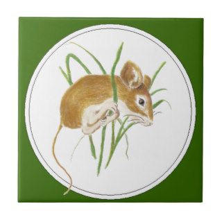 Cute White Footed Mouse in Grass, Watercolor Tiles