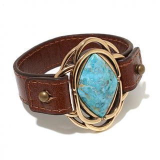 Studio Barse Kingman Blue Turquoise Bronze and Leather "Strapped" 7 1/2" Bracel
