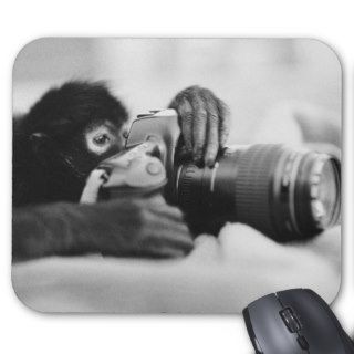Monkey Holding Camera Mouse Pads