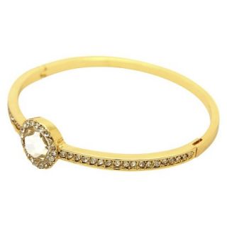 Womens Pave Hinge Bangle with Round Stone with Pave Center   Gold/Clear (2