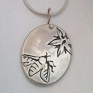 bee and flower silver pendant by dale virginia designs