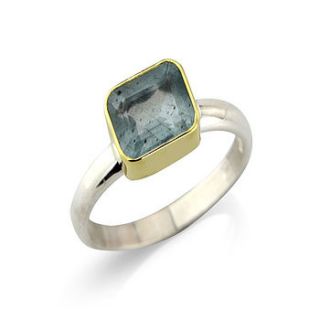 aquamarine and silver ring set in 18ct gold by argent of london