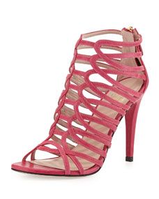 Stuart Weitzman Loops Leather Strappy Sandal, Hot Pink