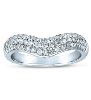 1 CTW Three Row Curved Diamond Wedding Band in 14k White Gold (GHI, I1+) Jewelry