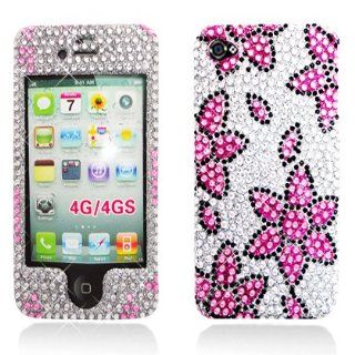 Aimo Wireless IPHONE4GPCDI181 Bling Brilliance Premium Grade Diamond Case for iPhone 4   Retail Packaging   Pink/White Flowers Cell Phones & Accessories