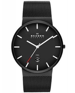 Skagen Denmark Watch, Mens Black Ion Plated Stainless Steel Mesh Bracelet 40mm SKW6053   Watches   Jewelry & Watches
